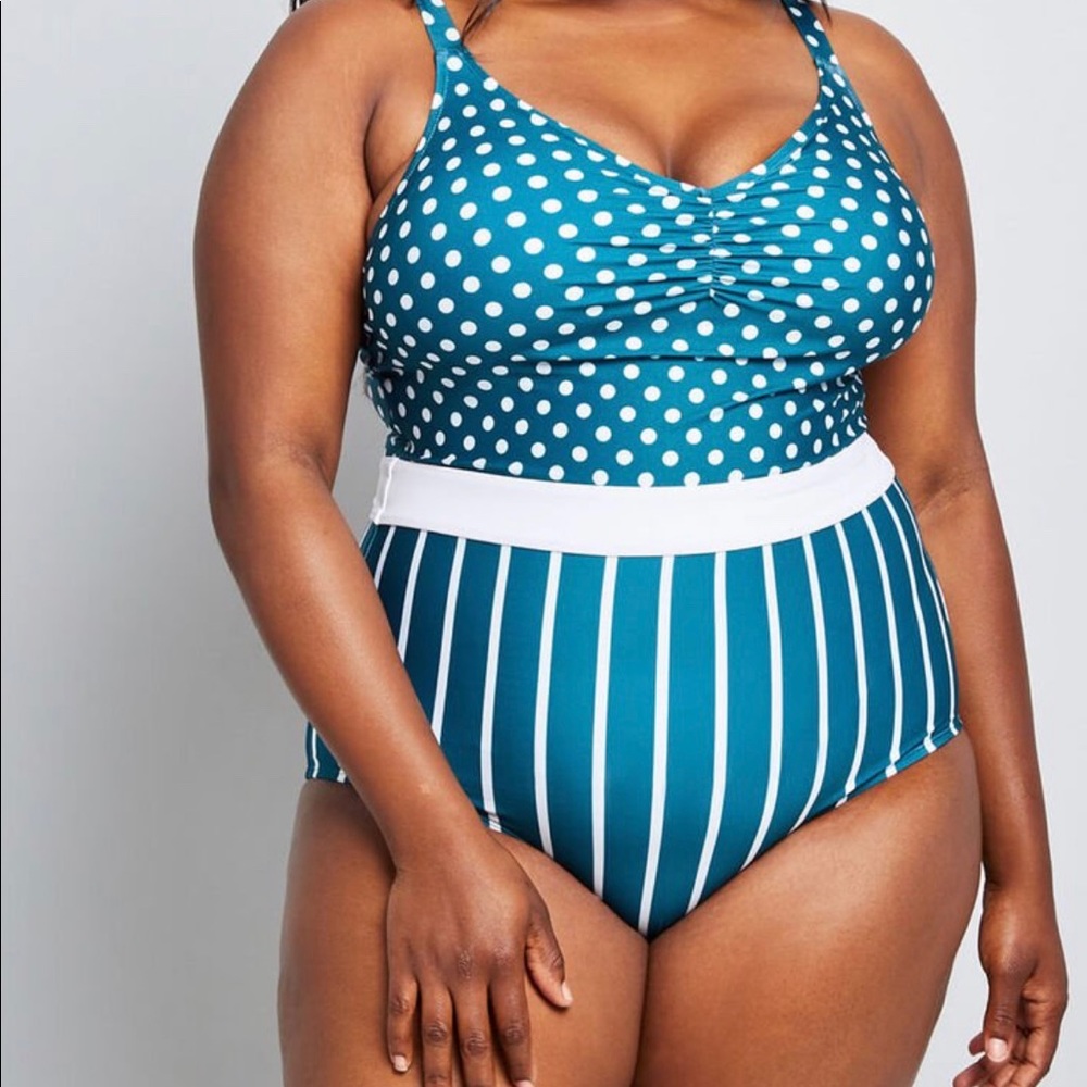 Mod Cloth Bathing suit one piece polka dot stripe
